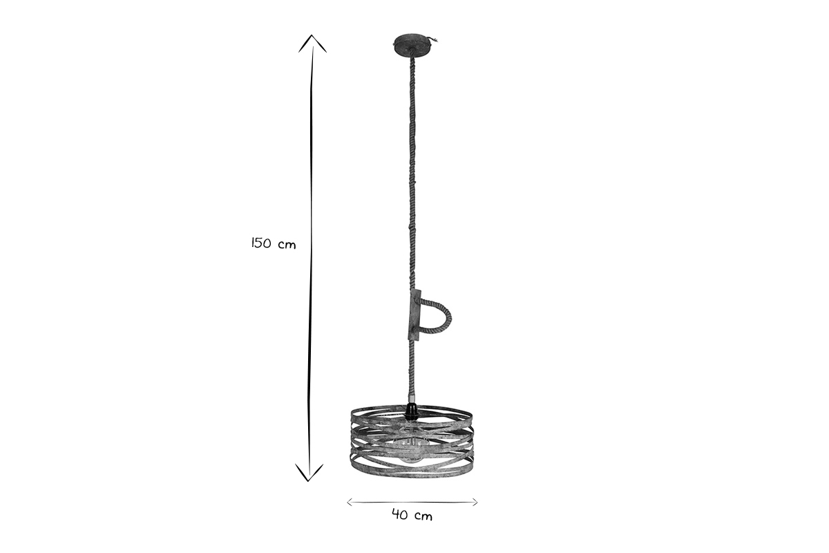 Suspension en corde et mtal vieilli D40 cm ROPE