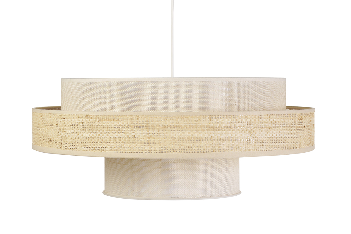 Suspension en jute blanche et rabane naturelle D50 WAKI