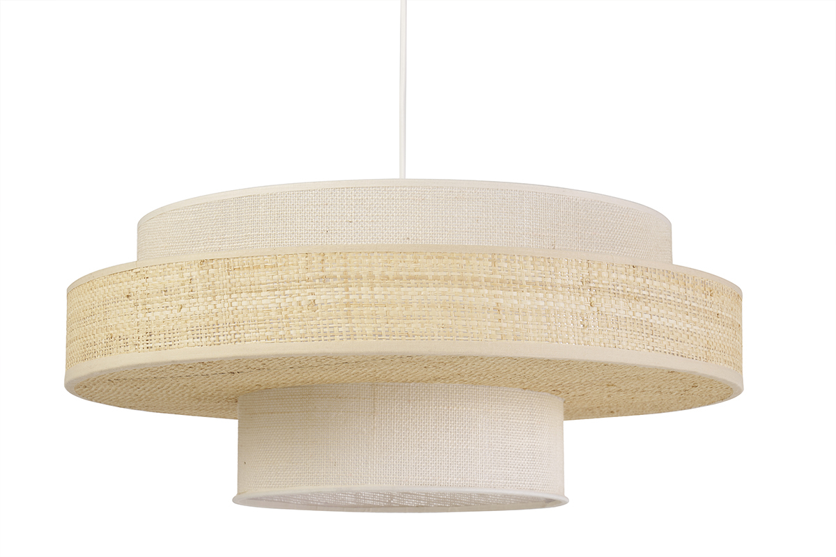 Suspension en jute blanche et rabane naturelle D50 WAKI