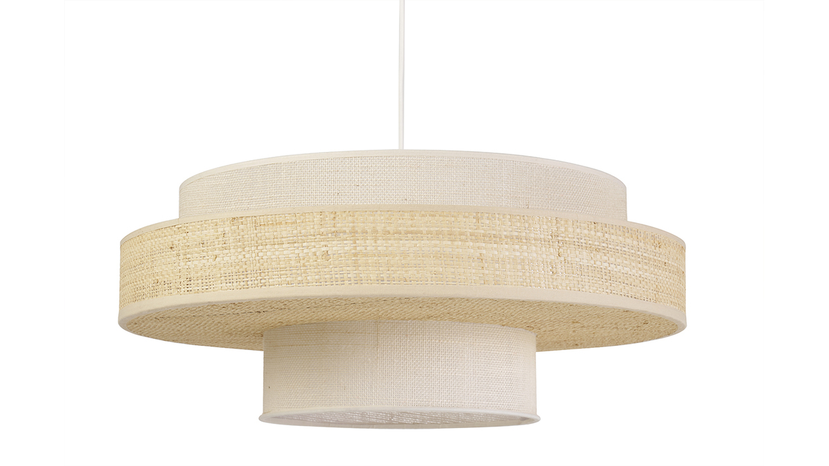 Suspension en jute blanche et rabane naturelle D50 WAKI