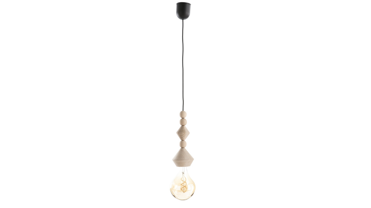 Suspension fil perles en bois naturel massif L10 cm AKOYA