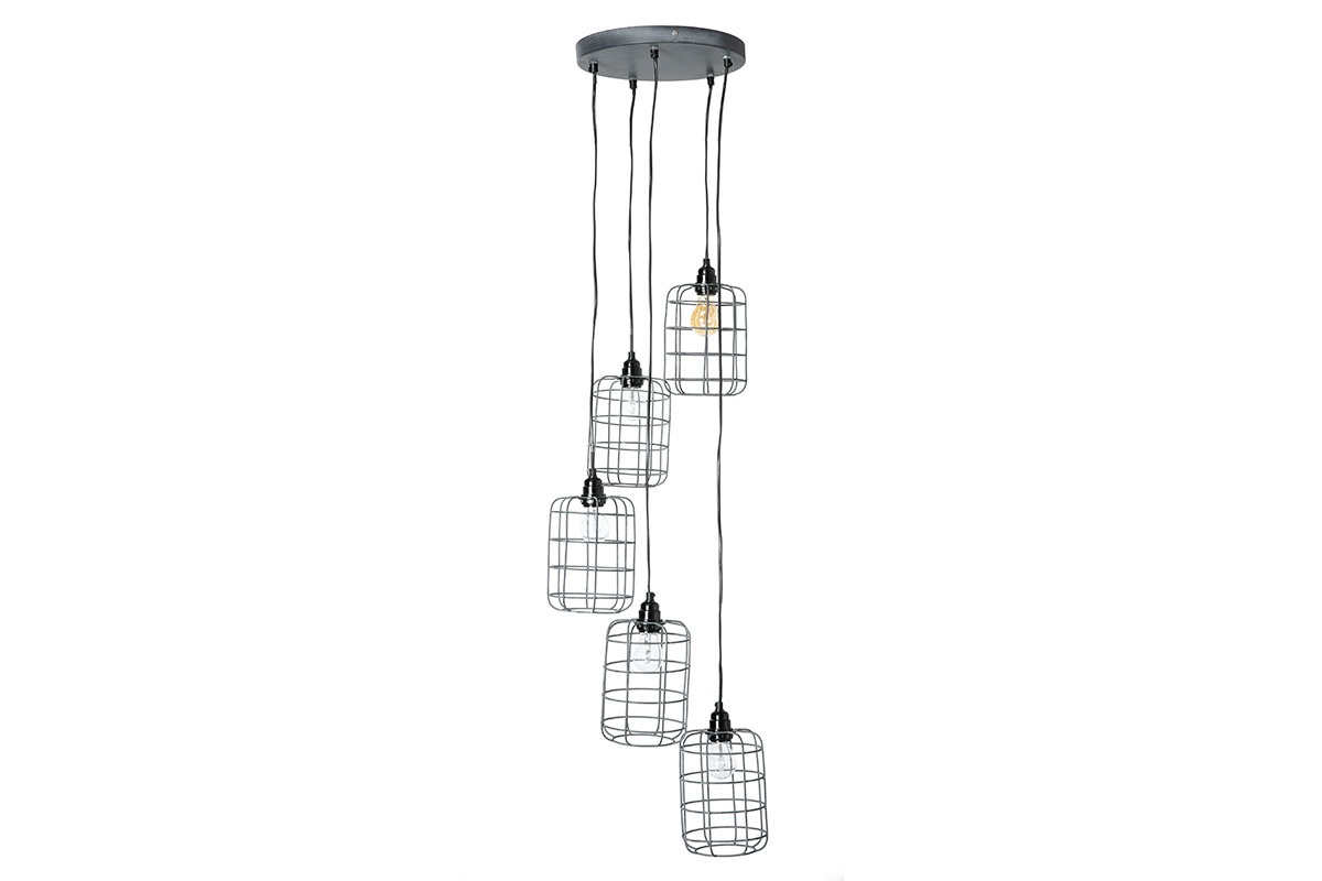 Suspension industrielle 5 lampes tages en mtal patin effet vieilli L30 cm LOFT