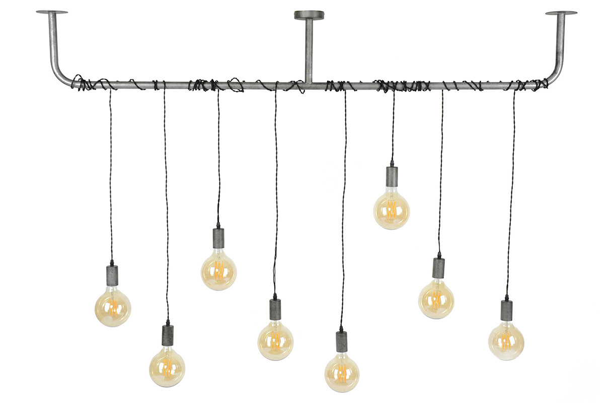 Suspension industrielle argent vieilli 8 lampes LIDO