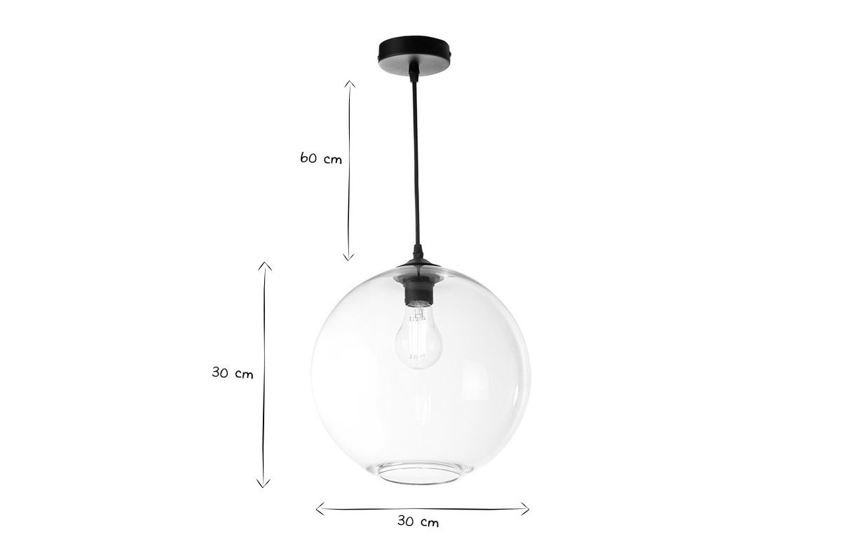 Suspension ronde globe en verre transparent D30 cm DUNA