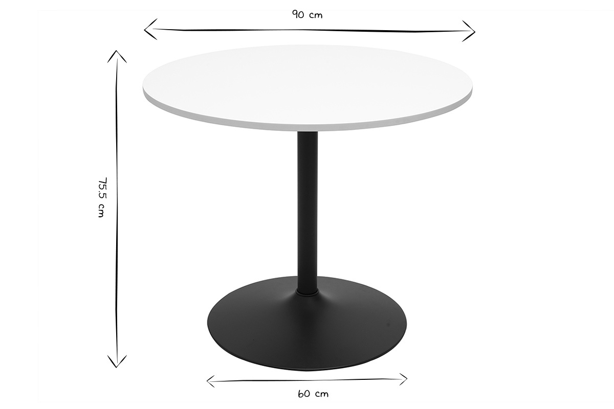 Table  manger design blanc et noir ronde D90 cm CALISTA