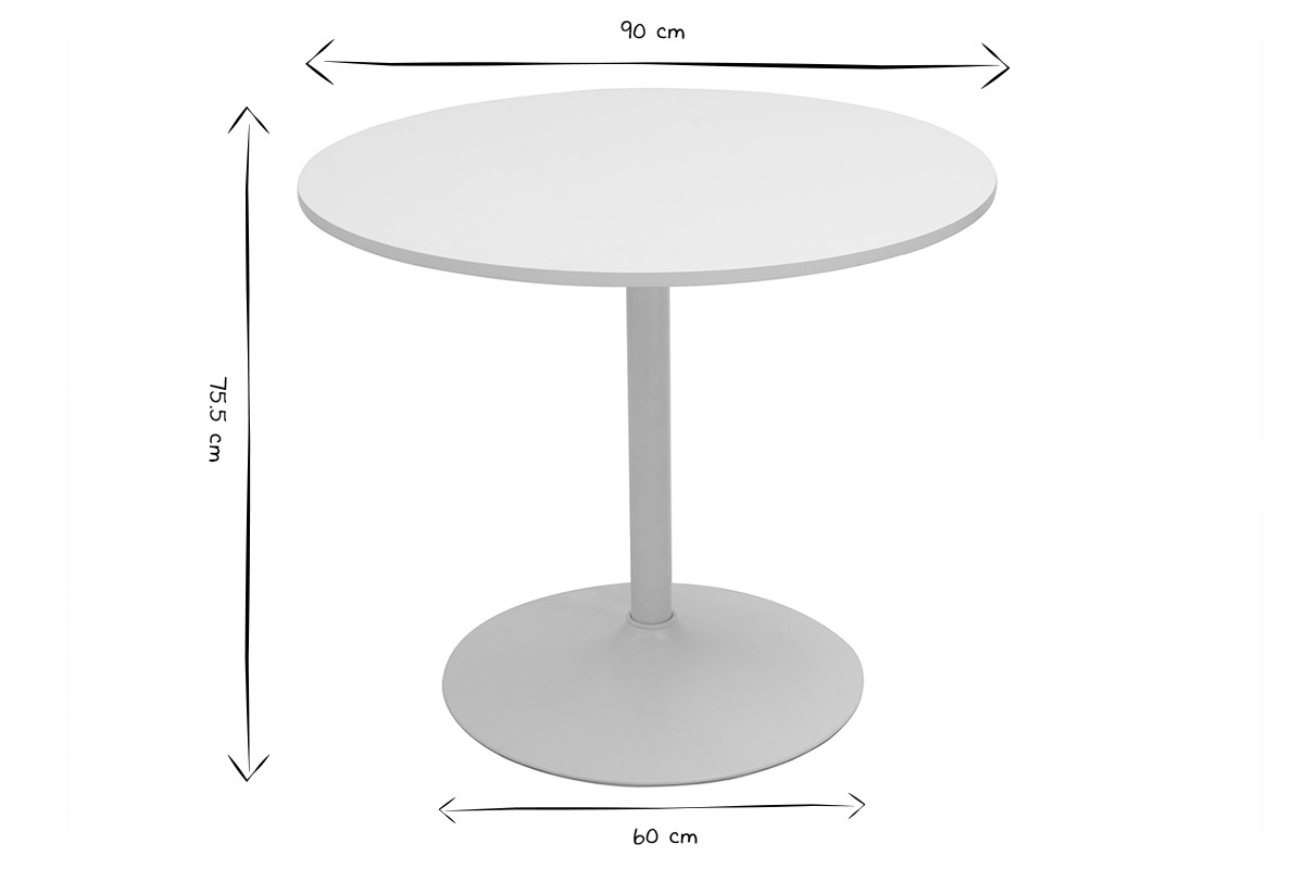 Table  manger design blanc ronde D90 cm CALISTA