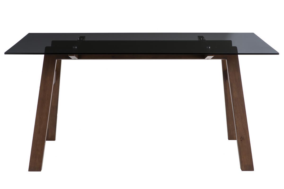 Table  manger design en verre fum noir et bois fonc L160 cm BACCO