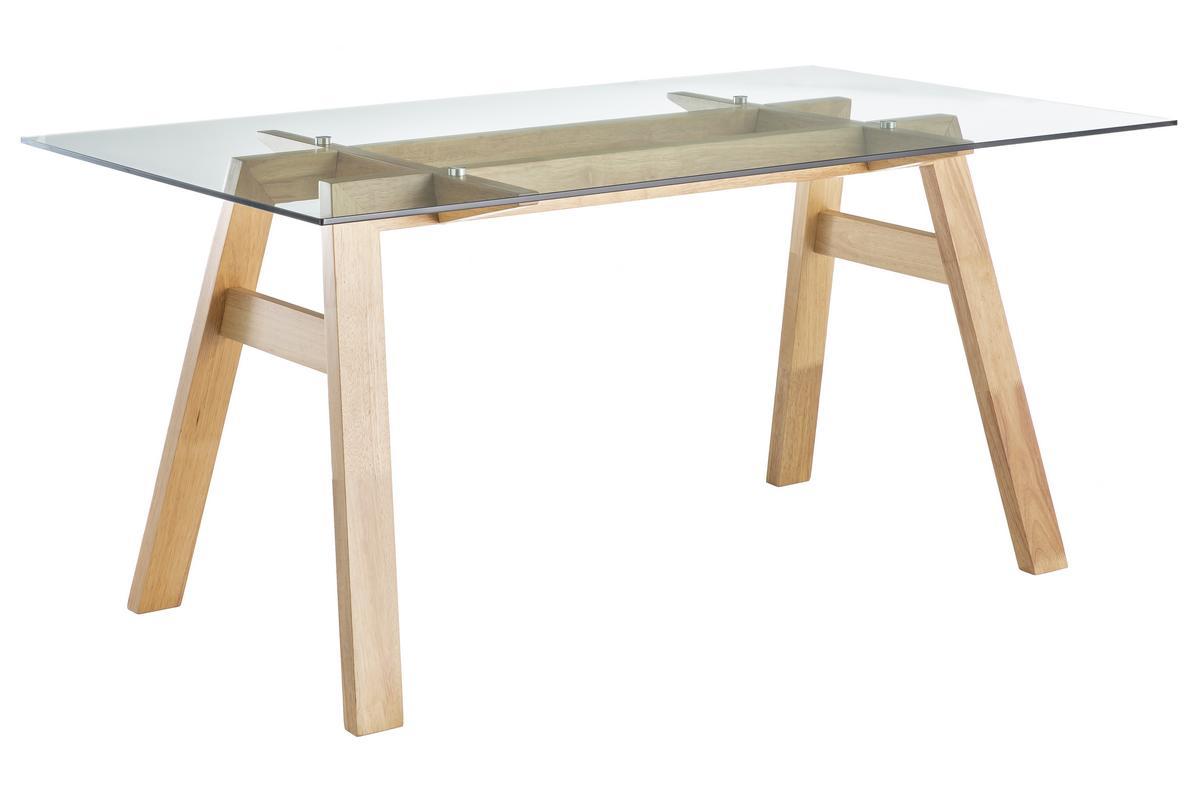 Table  manger design en verre transparent et bois clair L160 cm BACCO