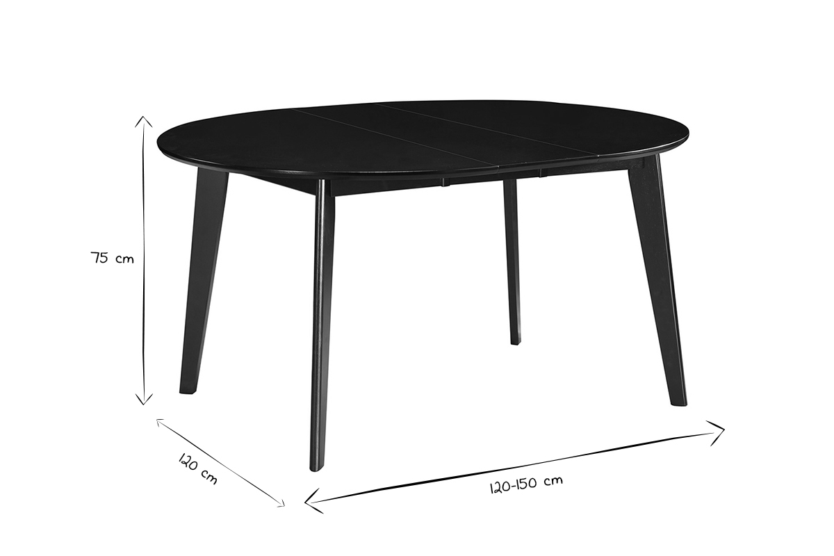 Table  manger design extensible ronde noire L120-150 cm LEENA