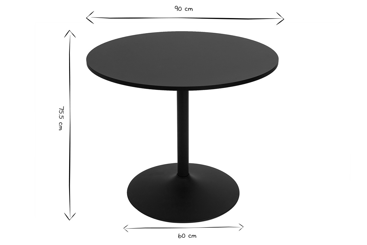 Table  manger design ronde noire D90 cm CALISTA