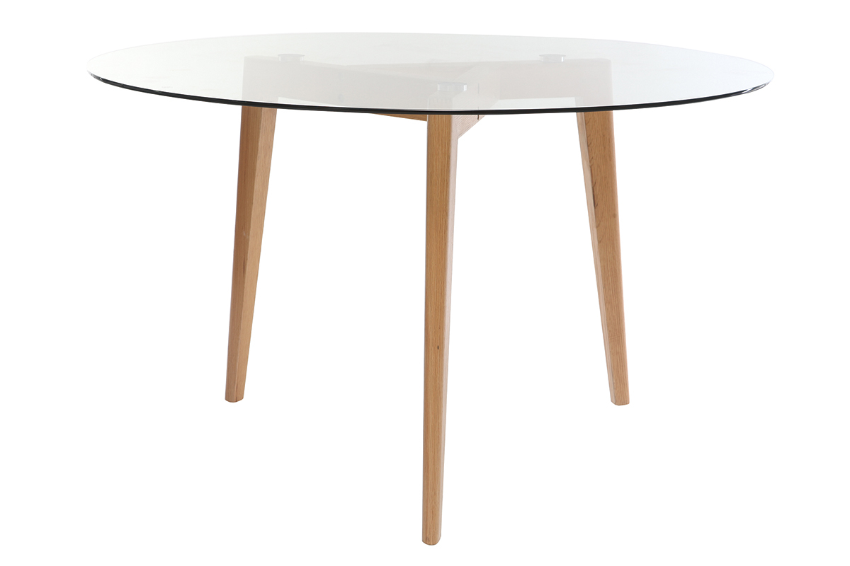 Table  manger design ronde plateau verre D125 cm DAVOS