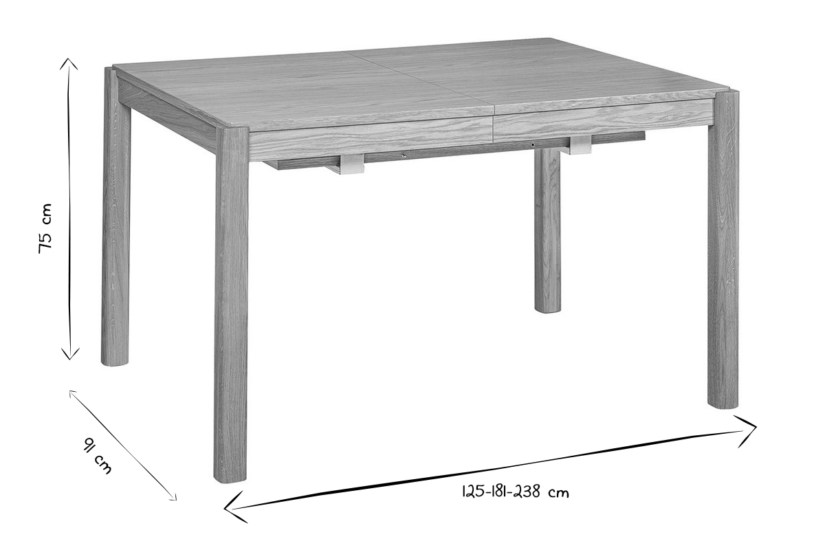 Table  manger extensible rallonges intgres en bois clair chne rectangulaire L125-238 cm AGALI