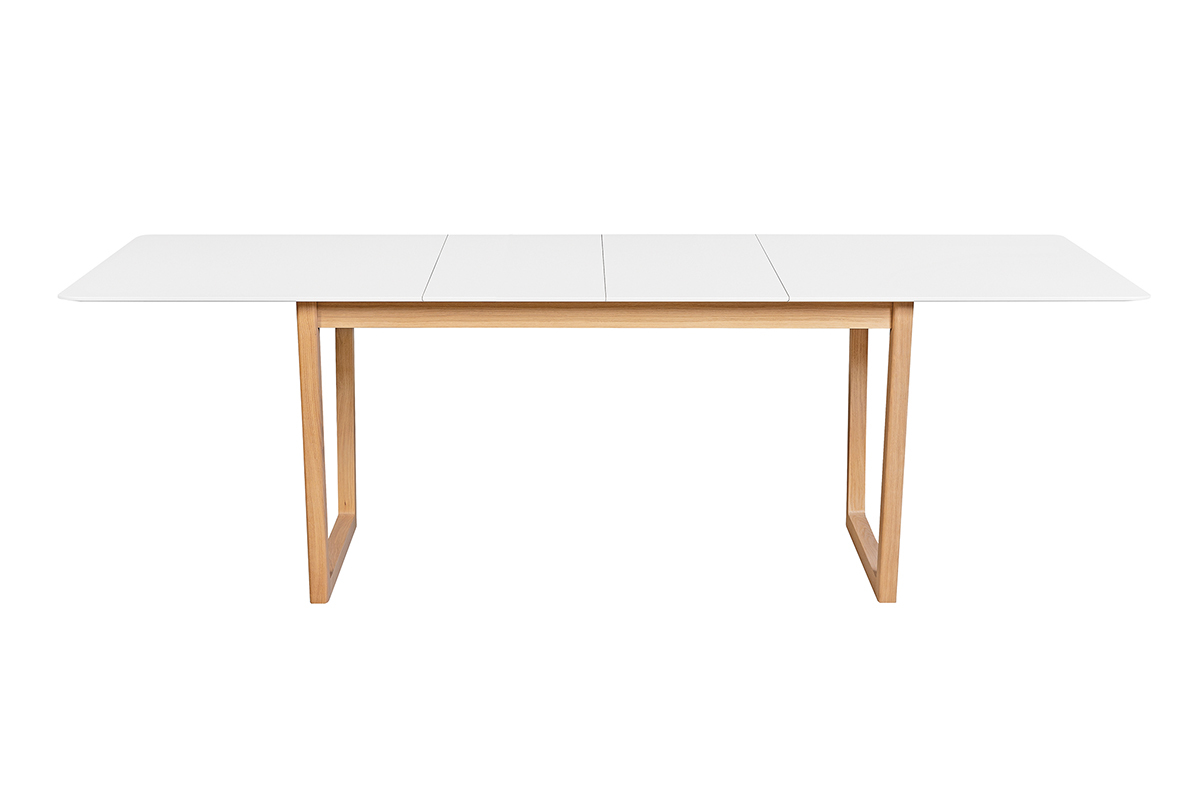 Table  manger extensible rectangulaire rallonges intgres finition blanc et bois clair chne massif L160-240 cm LAHO