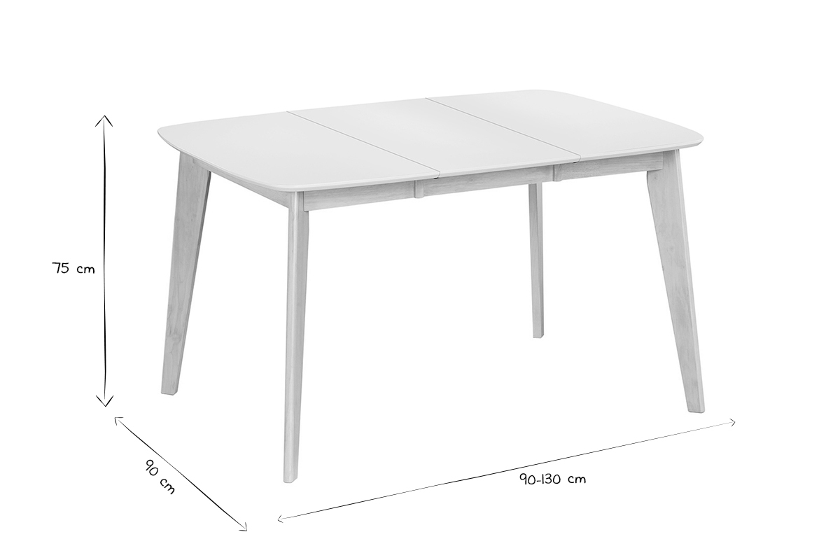 Table  manger extensible scandinave carre blanche et bois L90-130 cm LEENA