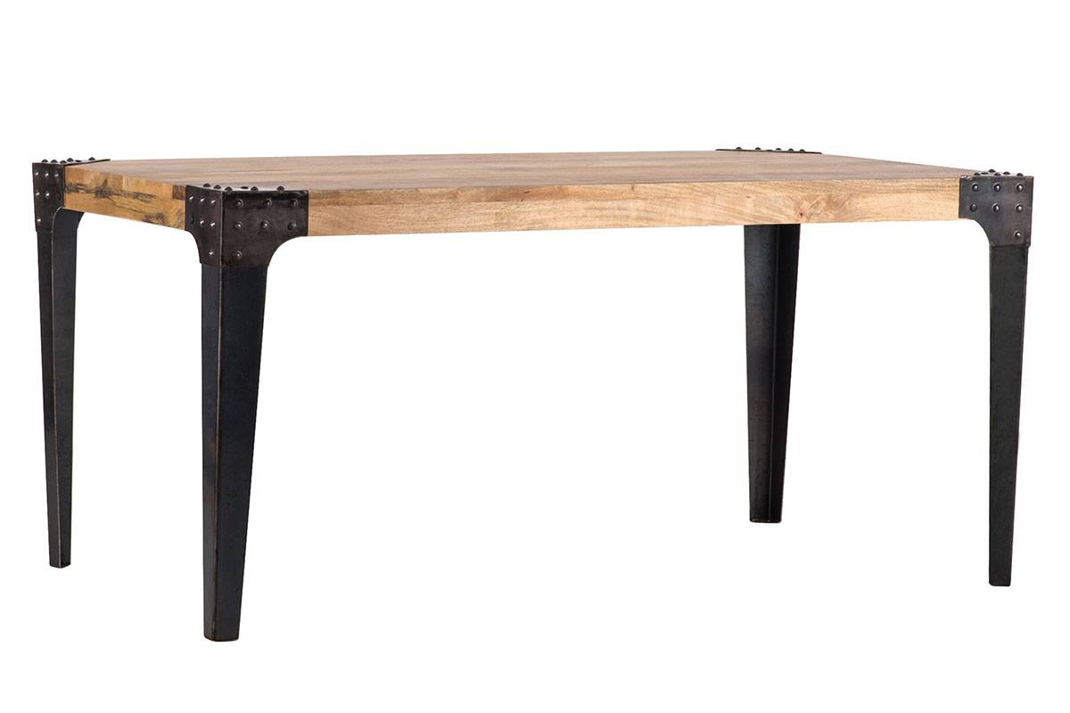 Table  manger industrielle acier et bois manguier massif L160 cm MADISON