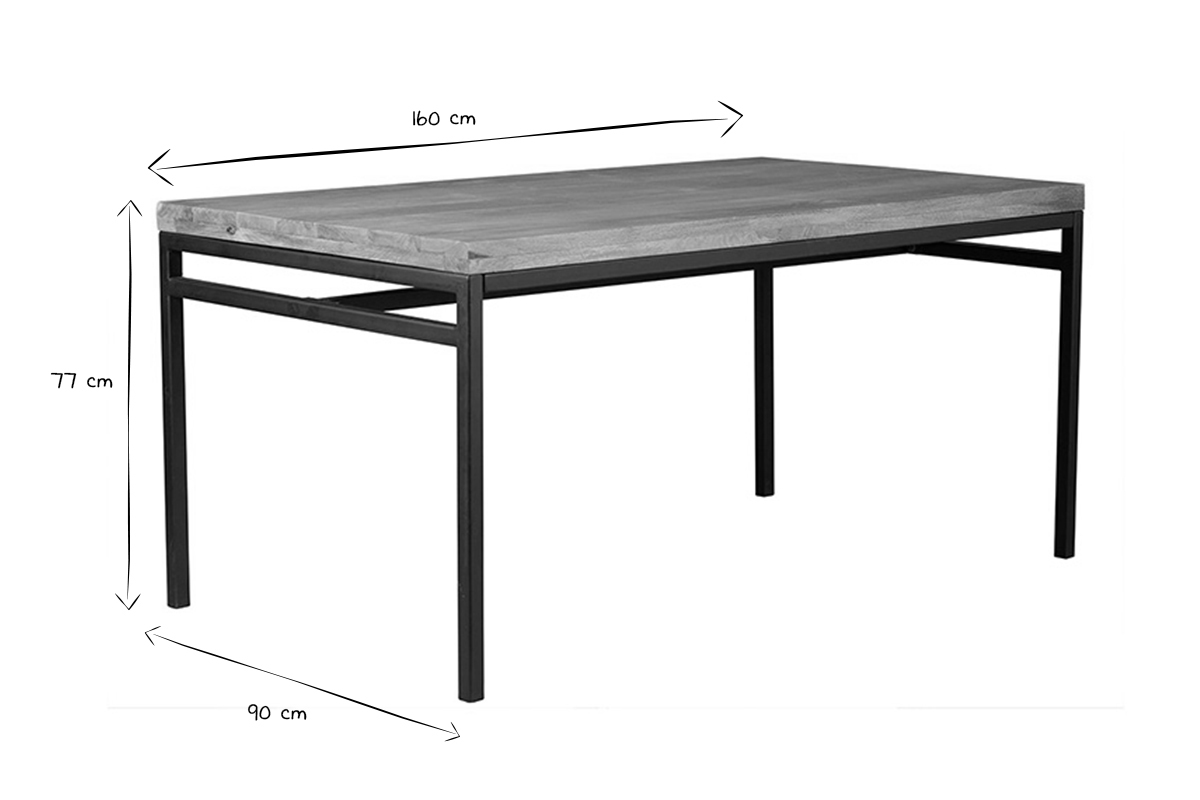 Table  manger industrielle bois manguier massif et mtal L160 cm YPSTER