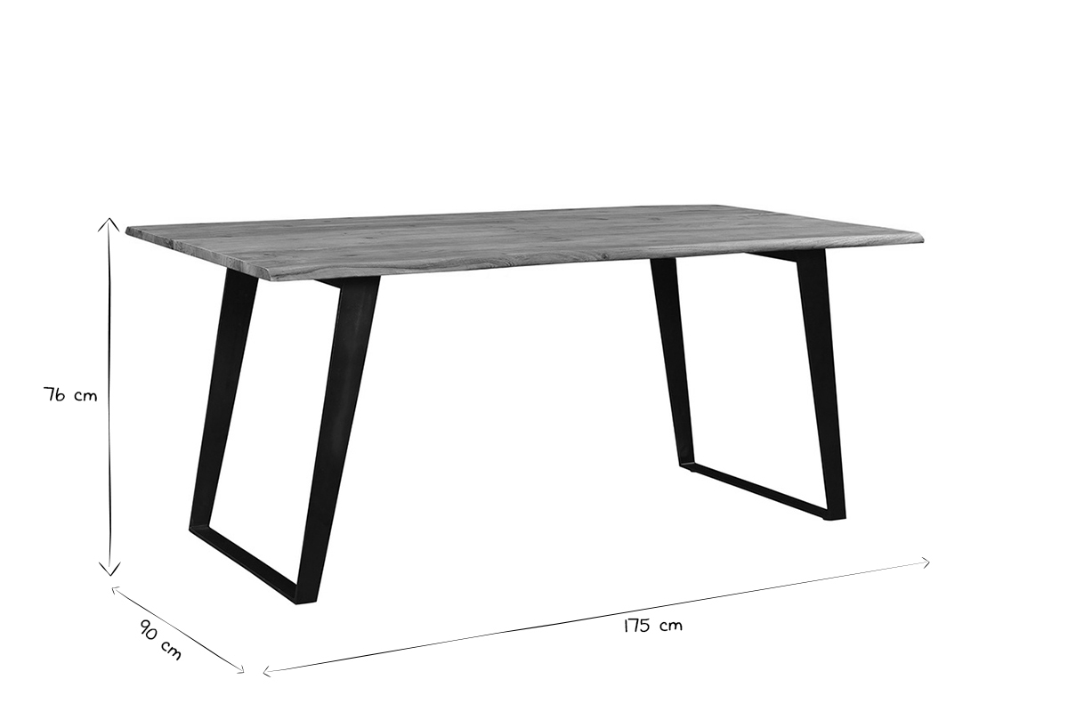 Table  manger rectangulaire en bois massif et mtal noir L175 cm KORA