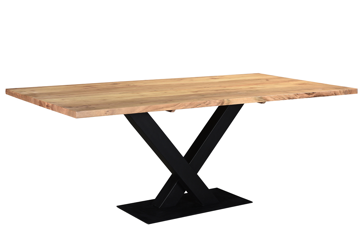 Table  manger rectangulaire industrielle en bois massif et mtal noir L200 cm VALLEY