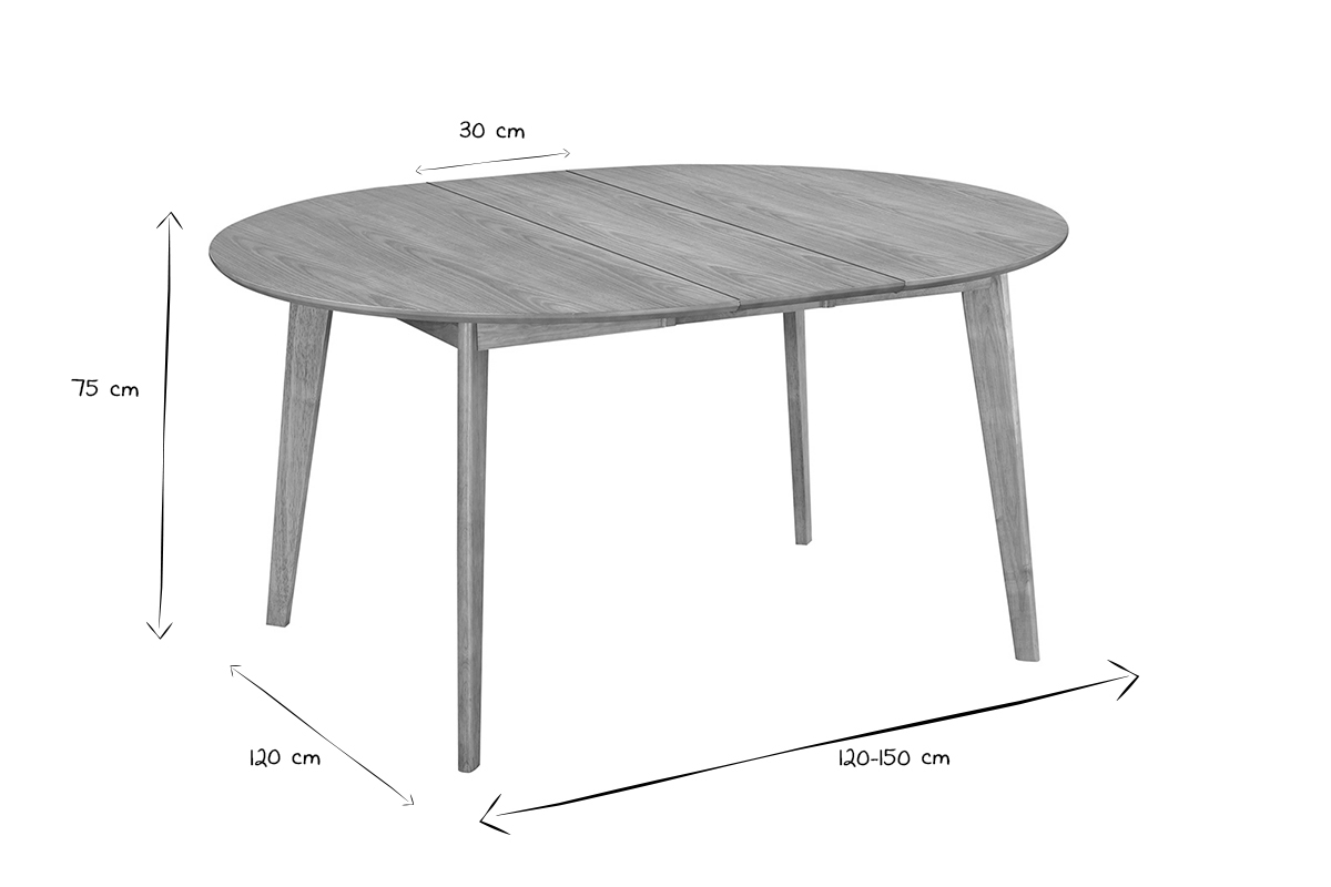 Table  manger ronde extensible finition chne L120-150 cm LEENA