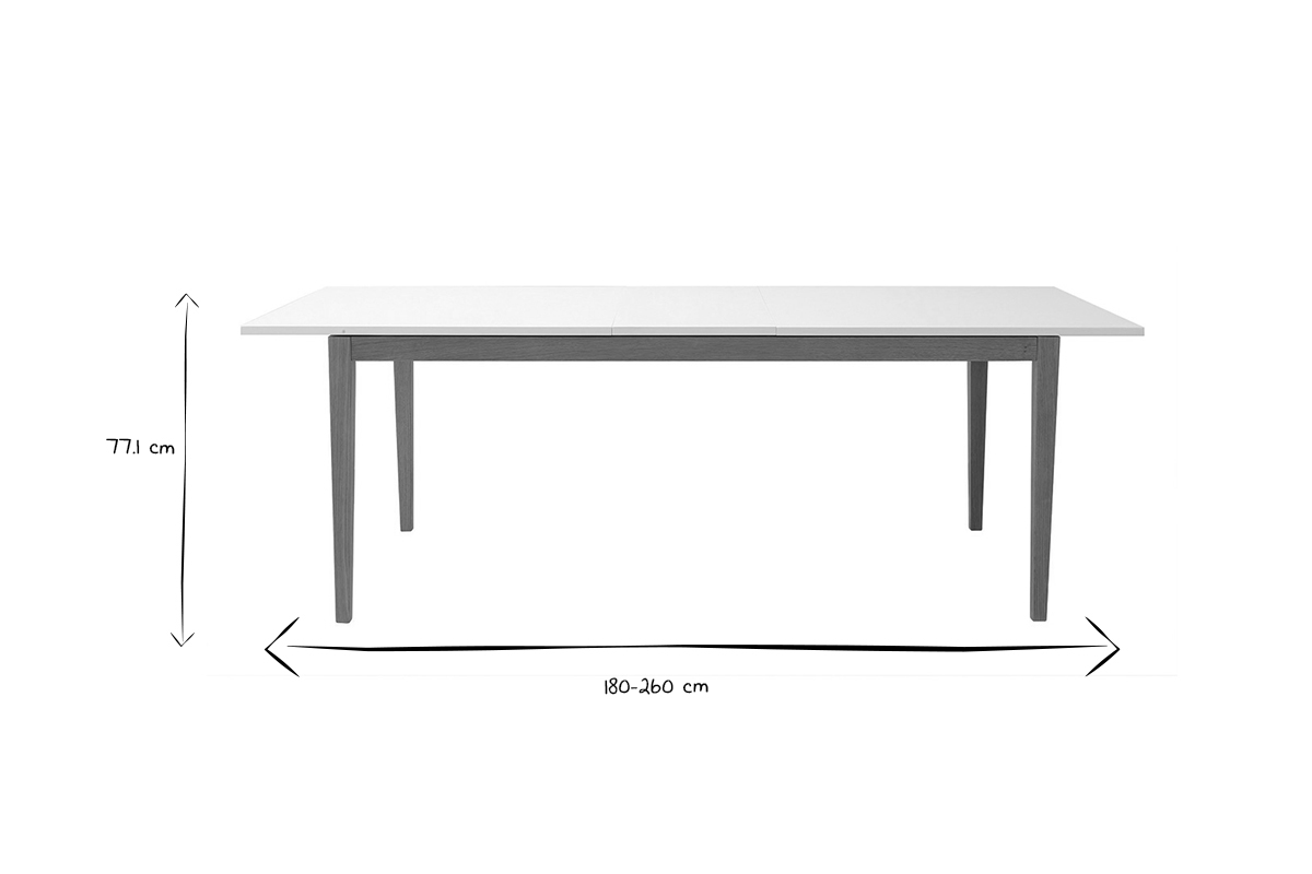 Table  manger scandinave extensible blanche pieds bois rectangulaire L180-260 cm DELAH