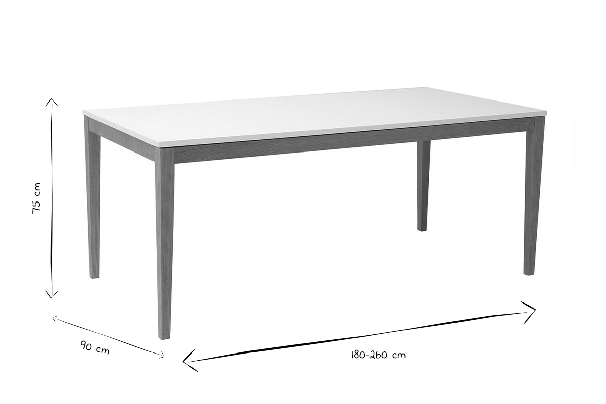 Table  manger scandinave extensible blanche pieds bois rectangulaire L180-260 cm DELAH