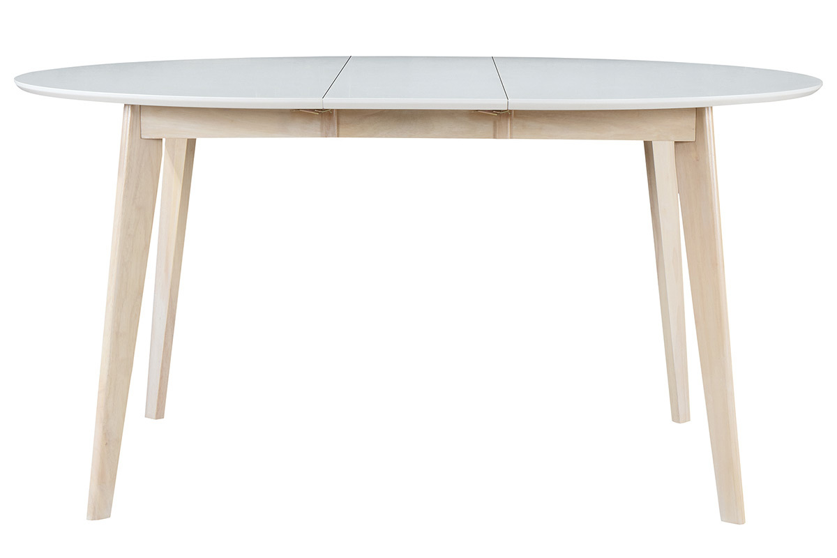 Table  manger scandinave ronde extensible blanc et bois L120-150 cm LEENA