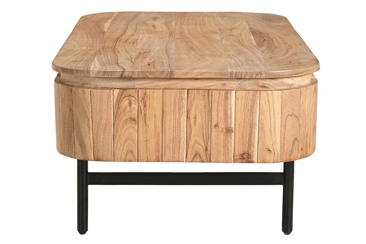 Table basse avec rangements en bois massif et mtal noir 4 tiroirs L115 cm NAPOLI