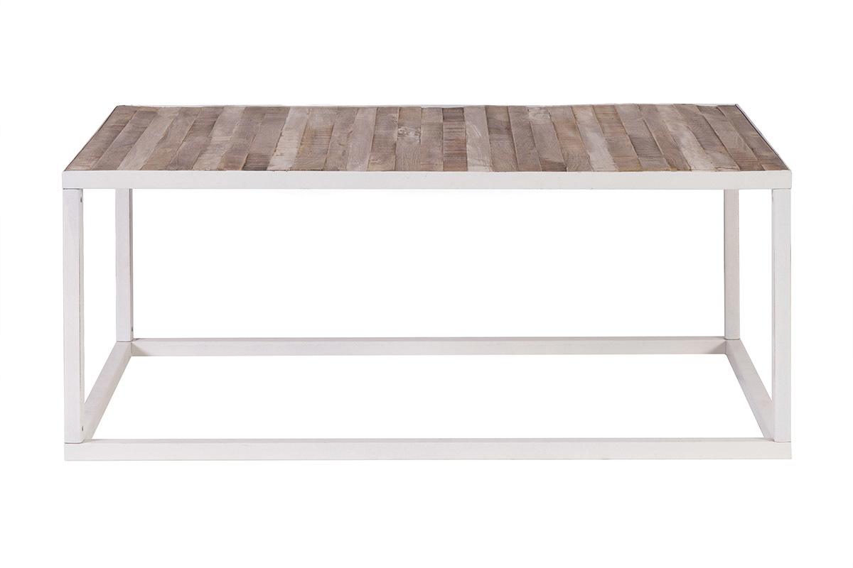 Table basse bois et mtal blanc L100 cm ROCHELLE