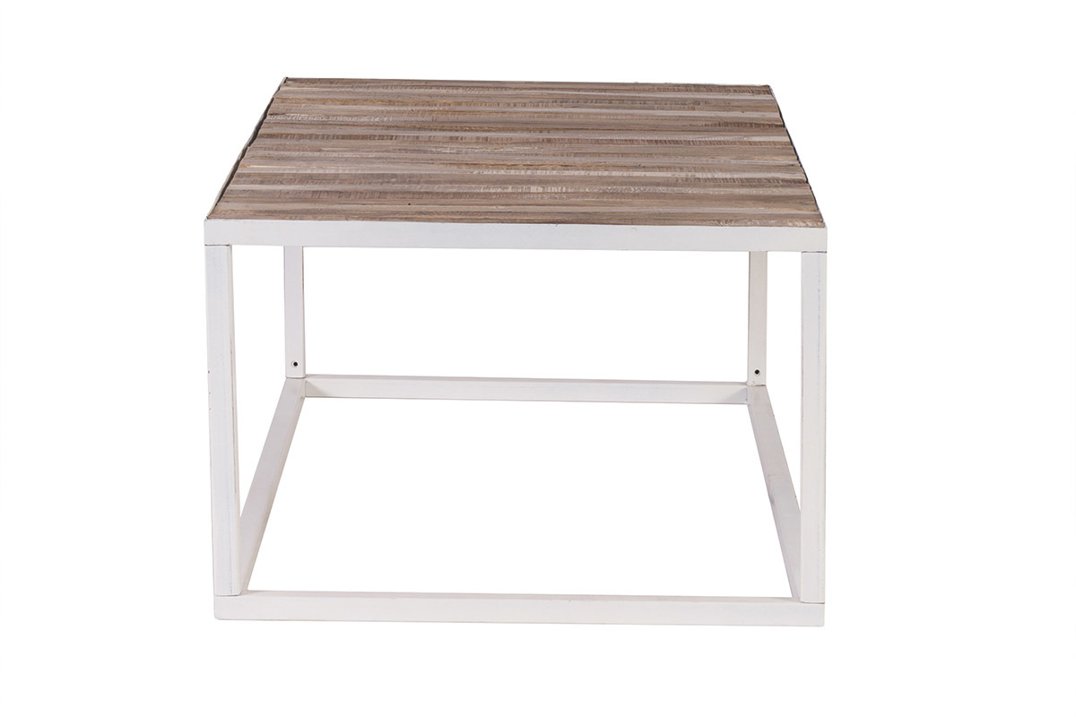 Table basse bois et mtal blanc L100 cm ROCHELLE