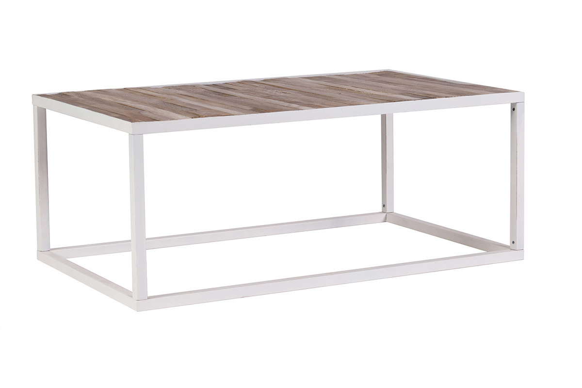 Table basse bois et mtal blanc L100 cm ROCHELLE