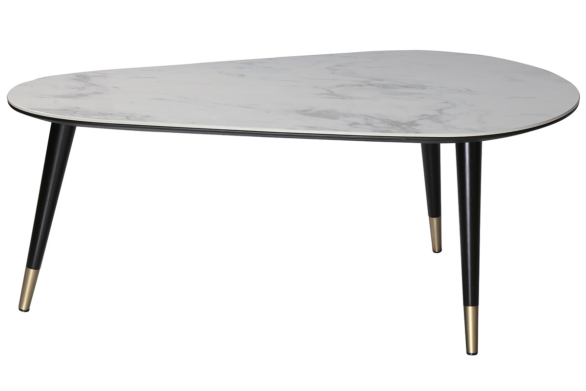 Table basse design effet marbre, bois noir et mtal dor L100 cm ALLURE