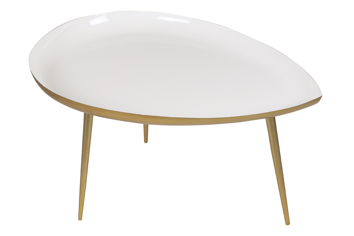 Table basse design en acier laqu blanc et dor L80 cm DROP