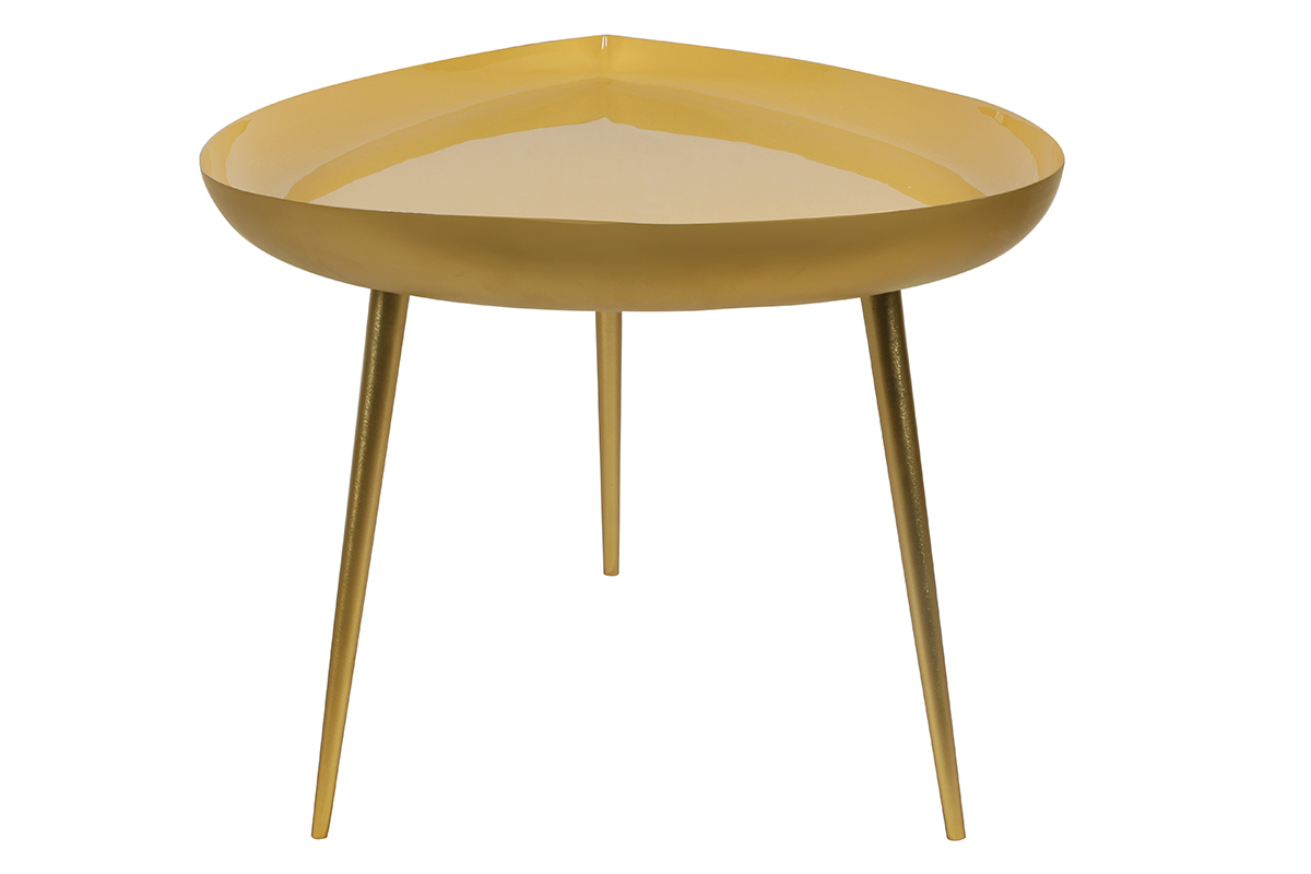 Table basse design en acier laqu jaune et dor L80 cm DROP