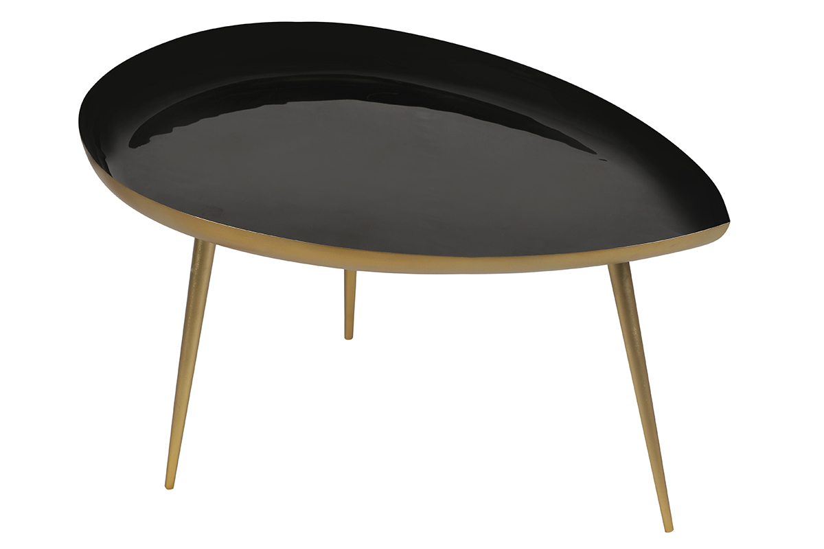 Table basse design en acier laqu noir et dor L80 cm DROP