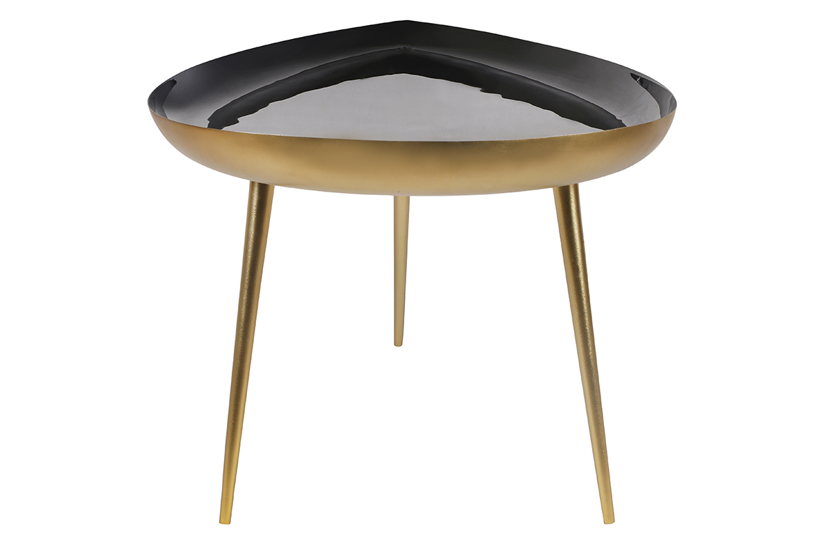 Table basse design en acier laqu noir et dor L80 cm DROP