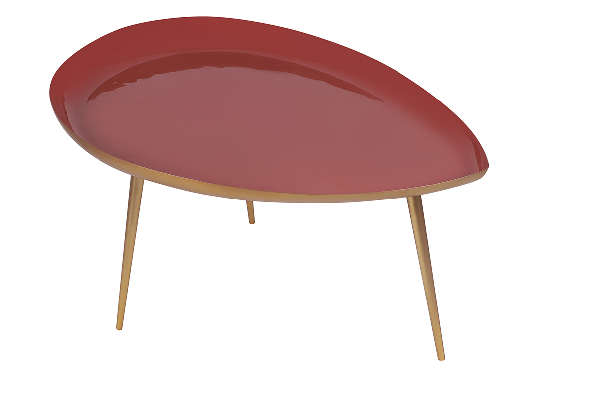 Table basse design en acier laqu terracotta et dor L80 cm DROP