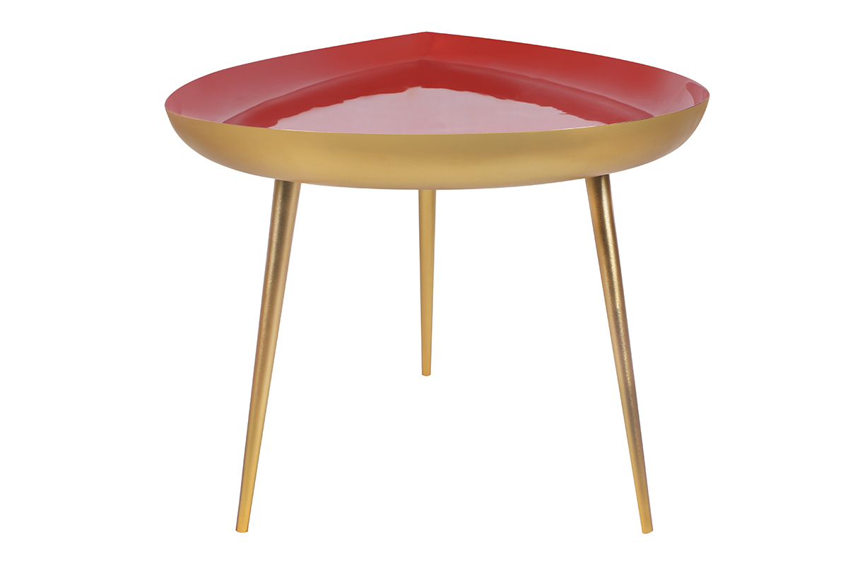 Table basse design en acier laqu terracotta et dor L80 cm DROP