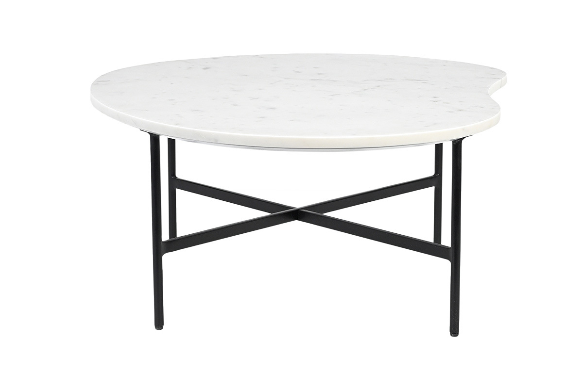 Table basse design en marbre blanc et mtal noir L80 cm SASSO