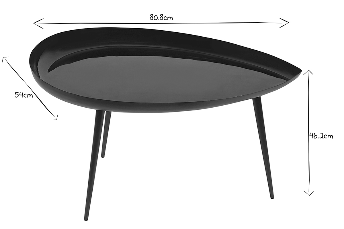 Table basse design laque en acier noir L80 cm DROP