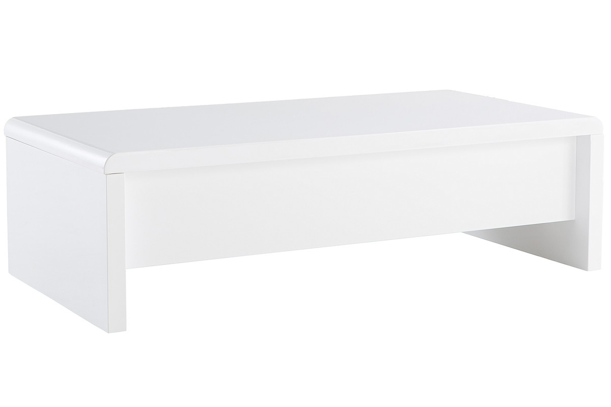 Table basse design relevable design blanche avec rangement rectangulaire LOLA