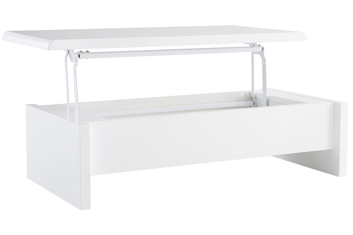 Table basse design relevable design blanche avec rangement rectangulaire LOLA