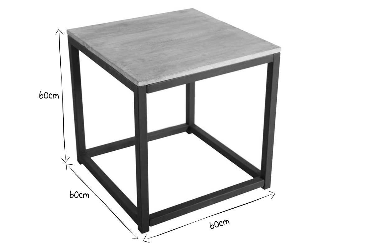 Table basse industrielle carre en manguier massif et mtal FACTORY