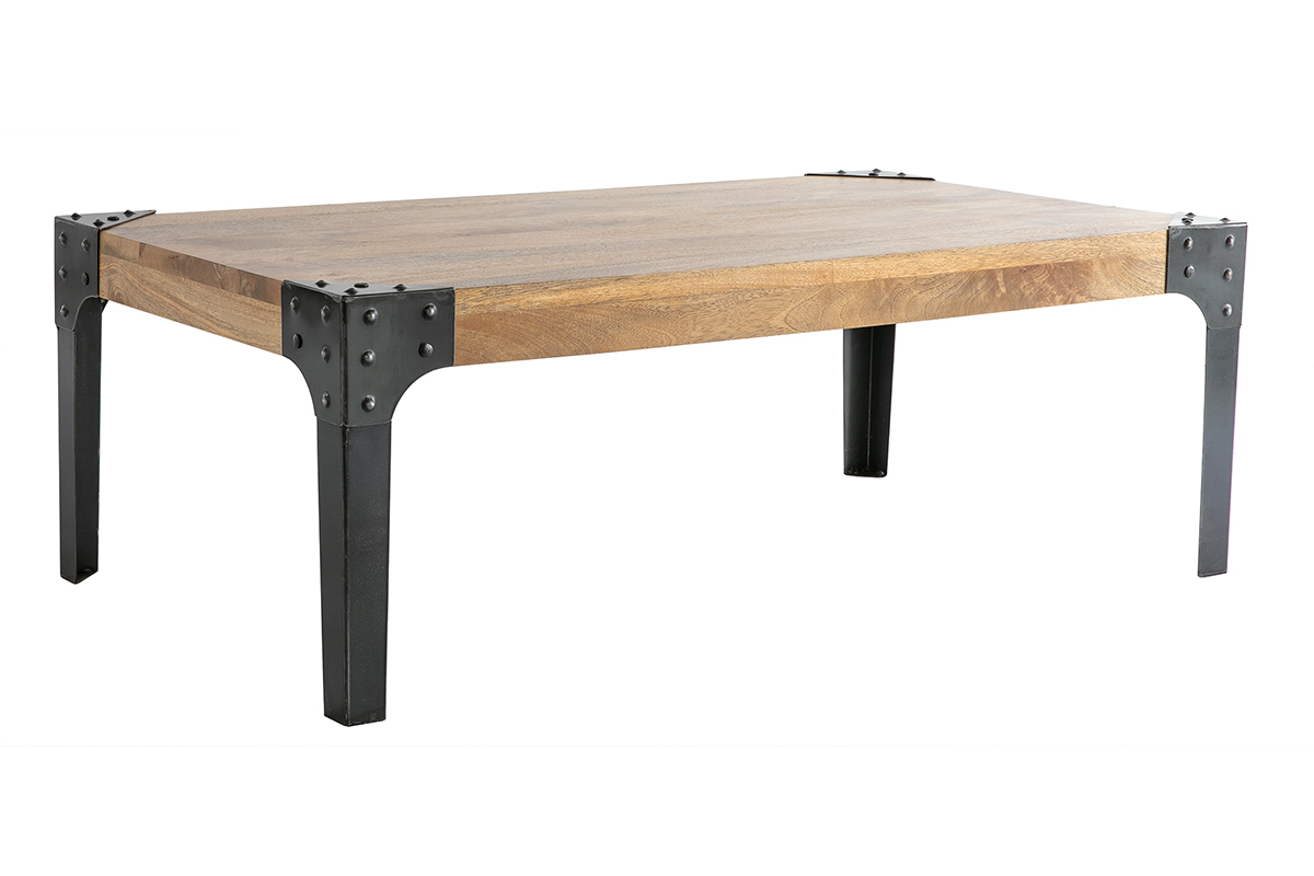 Table basse industrielle mtal et manguier massif L120 cm MADISON