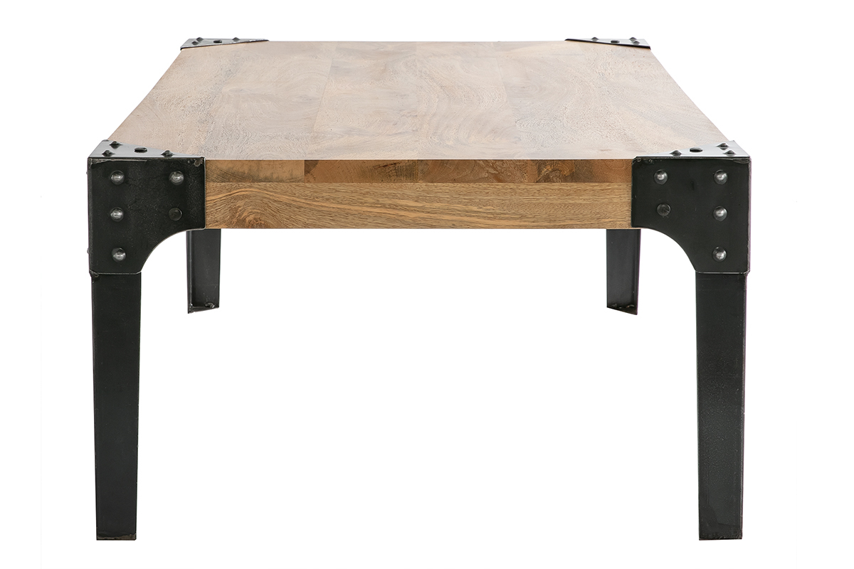 Table basse industrielle mtal et manguier massif L120 cm MADISON