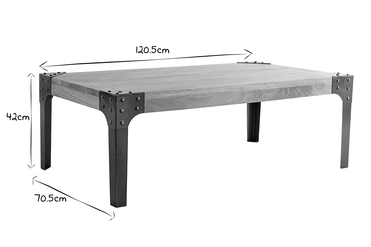 Table basse industrielle mtal et manguier massif L120 cm MADISON