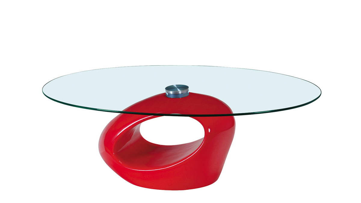 Table basse moderne rouge en verre et abs Rondella