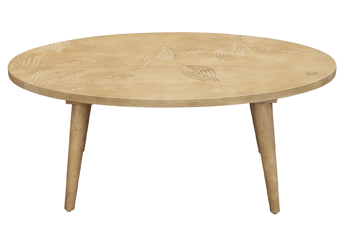 Table basse ovale ethnique bois manguier massif grav L100 cm KAFFIR