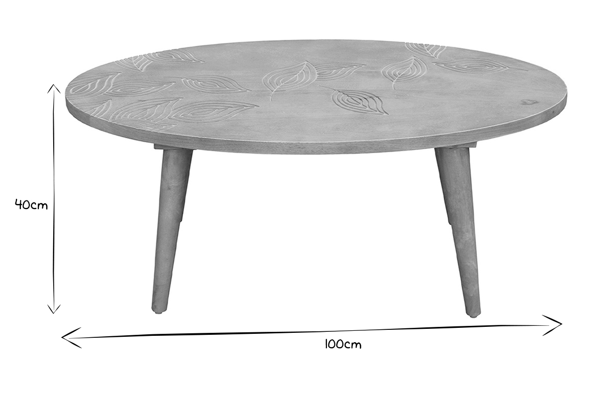 Table basse ovale ethnique bois manguier massif grav L100 cm KAFFIR