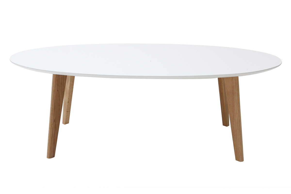 Table basse ovale scandinave blanc et bois clair chne L120 cm EKKA