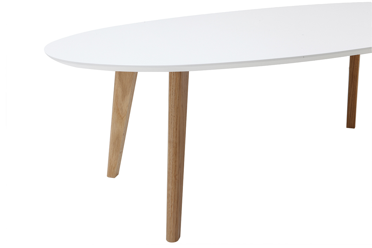 Table basse ovale scandinave blanc et bois clair chne L120 cm EKKA